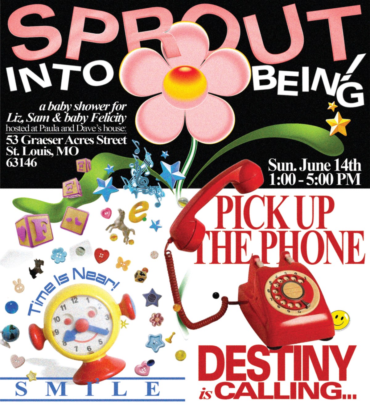 Baby shower invitation for Liz, Sam and baby Felicity